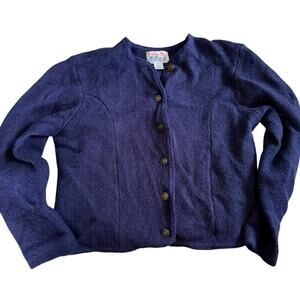 Tally Ho Cardigan navy blue wool preppy EUC medium